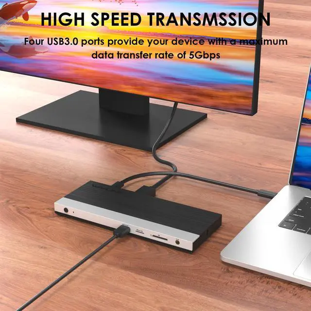 Alt view image 5 of 7 - WAVLINK USB C 4K Laptop Docking Station Triple Display With 100W PD3.0 Charging (65W for PC), Dual HDMI, 1 Displayport, 4xUSB-A 3.0 , Gigabit Ethernet, SD&TF Card Slot Audio Jack For Windows, Mac