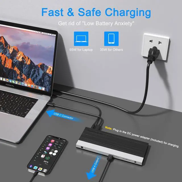 Alt view image 4 of 7 - WAVLINK USB C 4K Laptop Docking Station Triple Display With 100W PD3.0 Charging (65W for PC), Dual HDMI, 1 Displayport, 4xUSB-A 3.0 , Gigabit Ethernet, SD&TF Card Slot Audio Jack For Windows, Mac