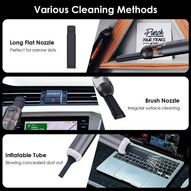 Alt view image 6 of 7 - Minthouz Car Vacuum Cleaner Handheld Vacuum 15000Pa, Powerful Cordless 120W, Ultra Lightweight Portable Mini Hand Vacuum Rechargeable with Type-C Cable and LED/SOS Light for Car/Home/Pet Hair