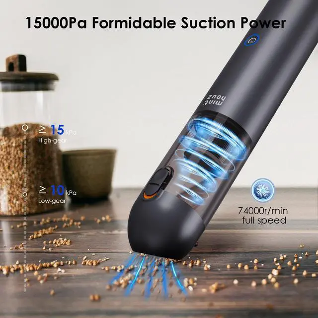 Alt view image 3 of 7 - Minthouz Car Vacuum Cleaner Handheld Vacuum 15000Pa, Powerful Cordless 120W, Ultra Lightweight Portable Mini Hand Vacuum Rechargeable with Type-C Cable and LED/SOS Light for Car/Home/Pet Hair