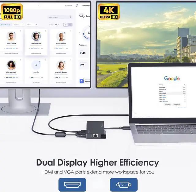 Alt view image 3 of 7 - Wavlink USB3.0 Laptop Dock, Multiport Adapter Travel Mini Dock, 9-in-1 USB HUB with 4K HDMI and 1080P VGA, 2x5Gbps USB3.0, Detachable SD/TF Card Reader, RJ45, for Mac/Windows/Android/Chrome