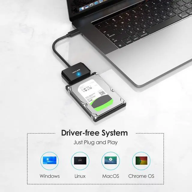 Alt view image 4 of 7 - WAVLINK USB C to SATA III Hard Drive Adapter Cable, SATA to USB C 5Gbps Converter, External Hard Drive Connector for 2.5"/3.5" HDD/SSD, Power Adapter Included