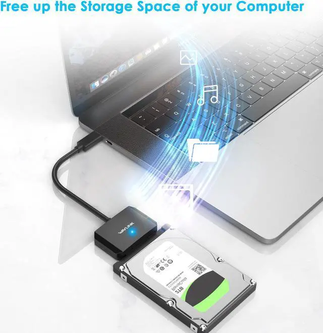 Alt view image 6 of 7 - WAVLINK USB C to SATA III Hard Drive Adapter Cable, SATA to USB C 5Gbps Converter, External Hard Drive Connector for 2.5"/3.5" HDD/SSD, Power Adapter Included