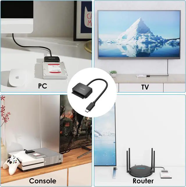 Alt view image 7 of 7 - WAVLINK USB C to SATA III Hard Drive Adapter Cable, SATA to USB C 5Gbps Converter, External Hard Drive Connector for 2.5"/3.5" HDD/SSD, Power Adapter Included