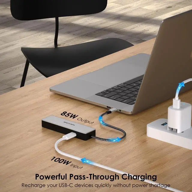 Alt view image 4 of 7 - WAVLINK USB C Hub, USB C Adapter for MacBook Pro/Air/Thunderbolt 3/Type C Devices, with 4K@30Hz HDMI, 3 USB 3.0, Gigabit Ethernet, 100W Power Delivery for Windows and Mac