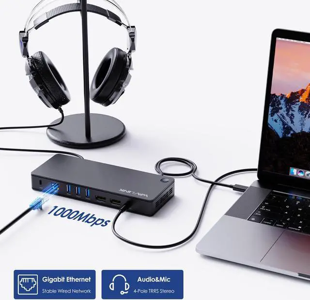 Alt view image 7 of 7 - WAVLINK USB 4 Docking Station, 40Gbps 96W PD Charging, Single Display 8K, Dual Monitors with 2X DisplayPort, 10Gbps USB3.1x3, USB3.0x2, Gigabit RJ45, For Windows/Mac OS, Work with Thunderbolt 4/3
