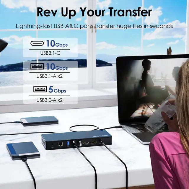 Alt view image 6 of 7 - WAVLINK USB 4 Docking Station, 40Gbps 96W PD Charging, Single Display 8K, Dual Monitors with 2X DisplayPort, 10Gbps USB3.1x3, USB3.0x2, Gigabit RJ45, For Windows/Mac OS, Work with Thunderbolt 4/3