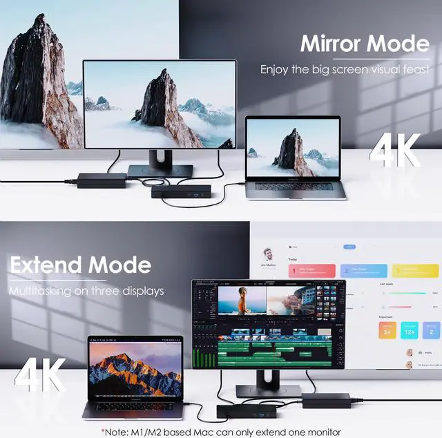 Alt view image 5 of 7 - WAVLINK USB 4 Docking Station, 40Gbps 96W PD Charging, Single Display 8K, Dual Monitors with 2X DisplayPort, 10Gbps USB3.1x3, USB3.0x2, Gigabit RJ45, For Windows/Mac OS, Work with Thunderbolt 4/3
