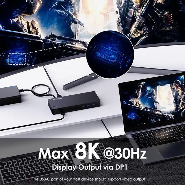 Alt view image 4 of 7 - WAVLINK USB 4 Docking Station, 40Gbps 96W PD Charging, Single Display 8K, Dual Monitors with 2X DisplayPort, 10Gbps USB3.1x3, USB3.0x2, Gigabit RJ45, For Windows/Mac OS, Work with Thunderbolt 4/3
