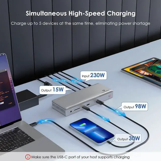 Alt view image 3 of 7 - WAVLINK Thunderbolt 4 Docking Station, 98W PD, Single 8K or Dual 4K Display for MacBook Pro/Air Thunderbolt 4/3, USB-C/USB 4 Windows(4xTBT 4, 4xUSB-A, USB-C, 2.5GbE, SD, Audio)