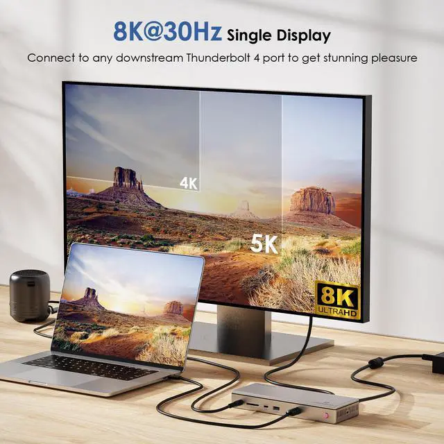 Alt view image 5 of 7 - WAVLINK Thunderbolt 4 Docking Station, 98W PD, Single 8K or Dual 4K Display for MacBook Pro/Air Thunderbolt 4/3, USB-C/USB 4 Windows(4xTBT 4, 4xUSB-A, USB-C, 2.5GbE, SD, Audio)