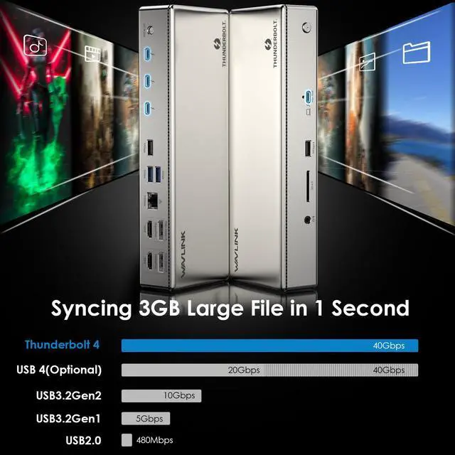 Alt view image 4 of 7 - WAVLINK Thunderbolt 4 Docking station Quad Display 40Gbps laptop Docking Station with 98W Laptop Charging, Single 8K@30Hz Quad 4K@60Hz, 2.5G RJ45, SD V4.0, 10Gbps USB3.1 for MacBook Pro/Air and More