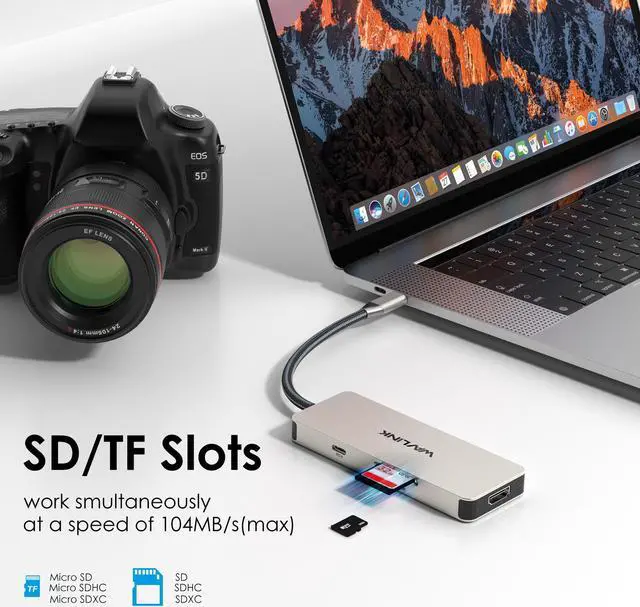 Alt view image 7 of 7 - WAVLINK USB C HUB, Type-C Multiport Adapter with 4K HDMI Output, 100W PD Input, 3 x 5Gbps USB3.1, SD/TF Card Reader, USB C Dongle for MacBook Pro/Air, iPad Pro, Surface, XPS, Thunderbolt 3/4 Laptops