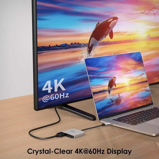 Alt view image 3 of 7 - WAVLINK USB C to Dual 4K HDMI Adapter 4K@60Hz with 87W Power Delivery USB C to HDMI Adapter, Dual Monitors Adapter Powered HDMI Hub for MacBook Pro/Air, Dell XPS, HP, Lenovo, Thunderbolt 3/4 Laptops