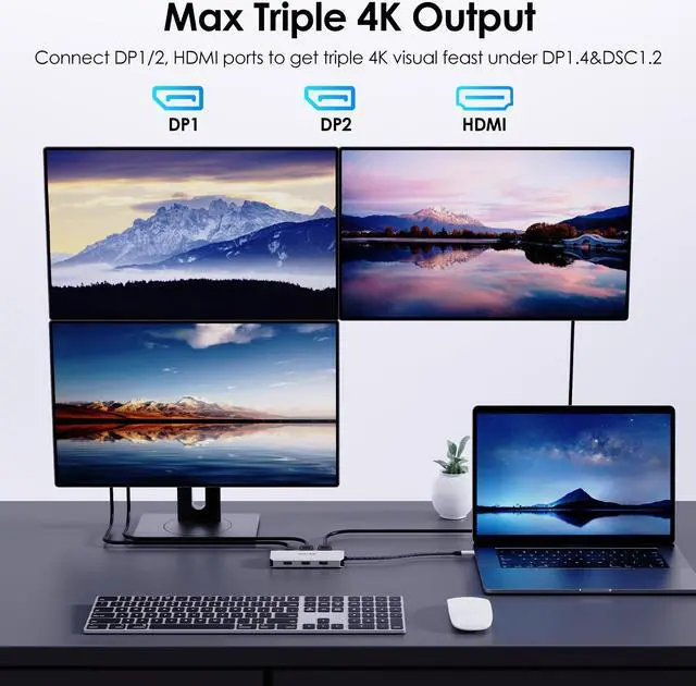 Alt view image 4 of 7 - WAVLINK USB C Laptop Docking Station Quad Monitor with 4K HDMI, 8K DP1/2, VGA, 3xUSB2.0 USB C Hub For Dell/HP/Lenovo/Thinkpad, Compatible with Mac/Windows/Chrome OS/Linux/Android/iOS