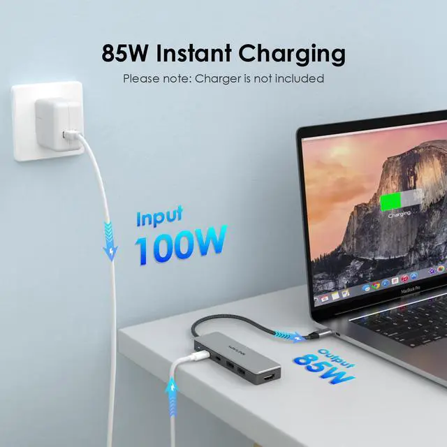 Alt view image 4 of 7 - WAVLINK USB C 10Gbps Hub, Type C to 4K@60Hz HDMI Multiport Adapter with 85W PD Charging, 2 USB 3.1 Ports, 1 USB A 2.0 Port for MacBook Air/Pro Chromebook and More Type C Devices