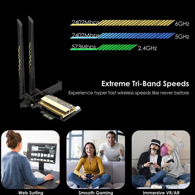Alt view image 4 of 7 - Wavlink WiFi 6E AX5400 PCIe WiFi Card AX210 Network Card Bluetooth 5.3 Tri-Band 2.4G/5G/6G Wireless Adapter, 802.11ax with MU-MIMO, OFDMA, WPA3, Heat Sink, 2x5dBi Antennas, for Windows 10/11 PC