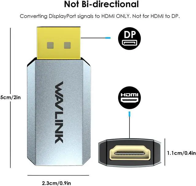 Alt view image 7 of 7 - WAVLINK 4K DisplayPort to HDMI Adapter, Uni-Directional DP to HDMI Converter Male to Female, Compact Mini Active Adapter 4K/2K@60Hz, Compatible for AMD, Dell, HP, Lenovo Devices