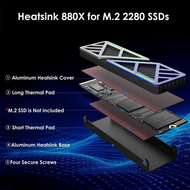 Alt view image 2 of 6 - WAVLINK M.2 SSD Heatsink, 2280 NVMe/SATA SSD Heatsink for PC/PS5/mATX/MiniATX Cooling, M.2 SSD Cooler with Dual Thermal Silicone Pads, 3mm Adjustable Height, Aluminum Body