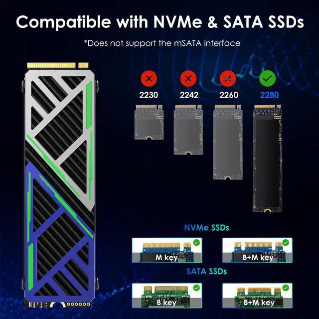 Alt view image 3 of 6 - WAVLINK M.2 SSD Heatsink, 2280 NVMe/SATA SSD Heatsink for PC/PS5/mATX/MiniATX Cooling, M.2 SSD Cooler with Dual Thermal Silicone Pads, 3mm Adjustable Height, Aluminum Body