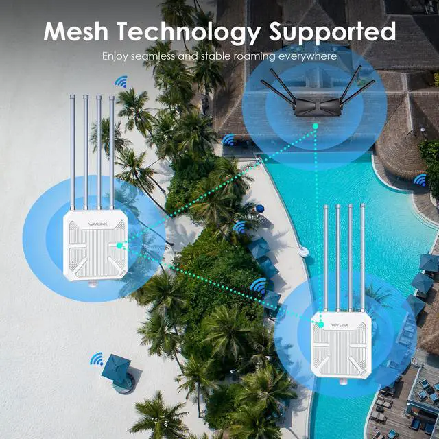 Alt view image 8 of 7 - WAVLINK WiFi6 Outdoor WiFi Extender Access Point, Dual Band AX3000 2.4G+5G Long Range Outdoor WiFi Mesh Extender with PoE/4x8dBi High-gain Antennas/IP67 Weatherproof Enclosure/Signal Booster Amplifier