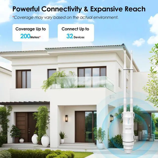 Alt view image 6 of 7 - WAVLINK AC1200 Outdoor Wi-Fi Extender Dual Band Long Range Access Point with Active/Passive PoE, WAN/LAN Port, IP67 Waterproof, Supports AP/Router/Repeater Modes, 2x7dBi High-Gain Antennas