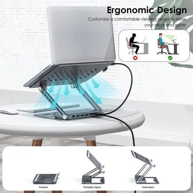 Alt view image 3 of 7 - WAVLINK DisplayLink Docking Station with Laptop Stand, 5K DP1/2+HDMI1/2, 100W PD IN, 5Gbps USB-C/A, 2*USB 2.0, 1Gbps RJ45, SD/TF Slots, 4-pole Jack, for M1/2/3 Mac/HP/Dell/Asus/Acer