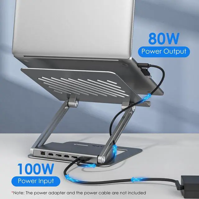 Alt view image 4 of 7 - WAVLINK DisplayLink Docking Station with Laptop Stand, 5K DP1/2+HDMI1/2, 100W PD IN, 5Gbps USB-C/A, 2*USB 2.0, 1Gbps RJ45, SD/TF Slots, 4-pole Jack, for M1/2/3 Mac/HP/Dell/Asus/Acer