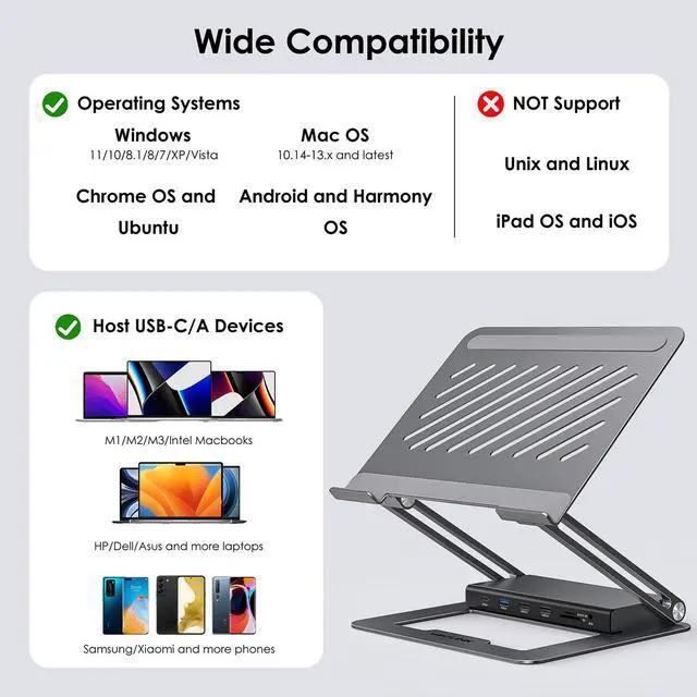 Alt view image 6 of 7 - WAVLINK DisplayLink Docking Station with Laptop Stand, 5K DP1/2+HDMI1/2, 100W PD IN, 5Gbps USB-C/A, 2*USB 2.0, 1Gbps RJ45, SD/TF Slots, 4-pole Jack, for M1/2/3 Mac/HP/Dell/Asus/Acer