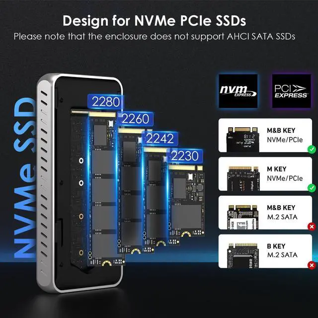 Alt view image 6 of 7 - WAVLINK 40Gbps PCIe NVMe SSD Enclosure, USB4 External Hard Drive Enclosure, for 2230/2242/2260/2280 B+M/M-Key PCIe SSD, Tool-Free Installation, Compatible with TBT4/TBT3/USB4/USB3.2 and more