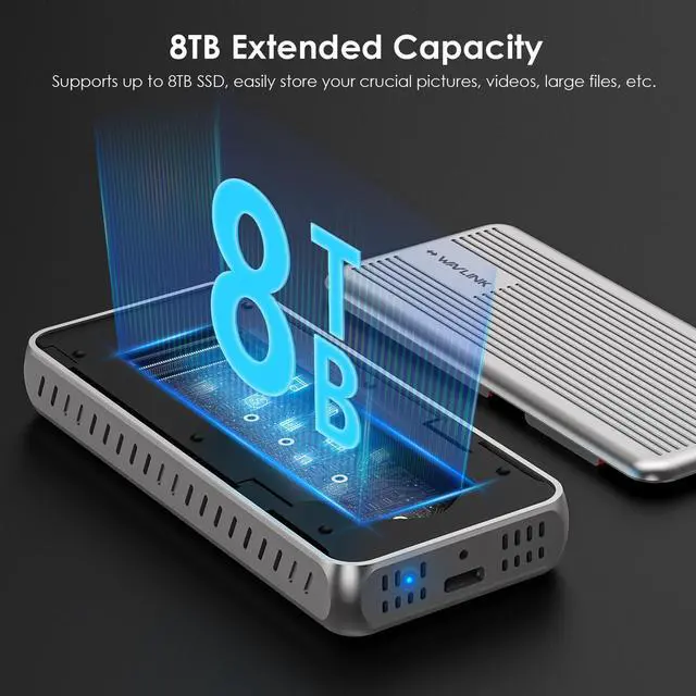 Alt view image 4 of 7 - WAVLINK 40Gbps PCIe NVMe SSD Enclosure, USB4 External Hard Drive Enclosure, for 2230/2242/2260/2280 B+M/M-Key PCIe SSD, Tool-Free Installation, Compatible with TBT4/TBT3/USB4/USB3.2 and more
