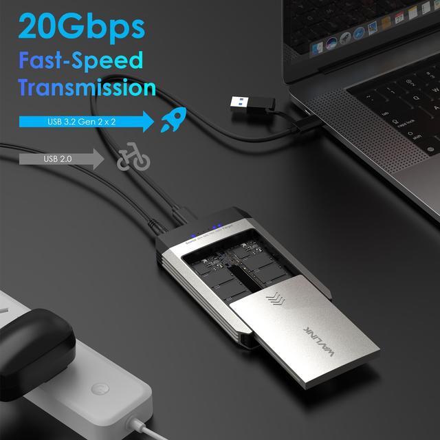 Alt view image 6 of 7 - WAVLINK M.2 NVMe SSD Enclosure 20Gbps Dual-Bay Offline Clone Tool-Free, M.2 Duplicator with Heat Dissipation, NVMe Enclosure for SSDs PCIe Sizes 2230/2242/2260/2280 Up to 8TB Supports NVMe and AHCI