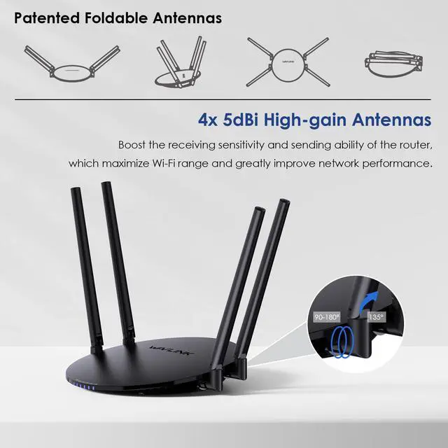 Alt view image 7 of 7 - WAVLINK Wireless Router 1200Mbps, Dual Band 5GHz+2.4GHz WiFi Router with 4 LAN Port (1000Mbps), 1 x 1000Mbps WAN Port, Long Range Coverage for Home & Office, Supports Router/Access Point/Repeater Mode