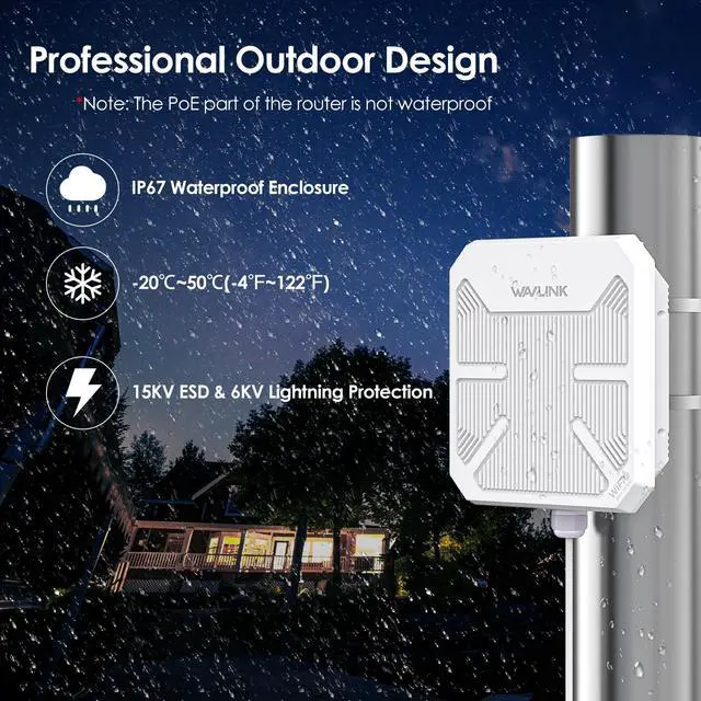 Alt view image 5 of 7 - Wavlink WiFi 6 AX3000 Dual-Band WiFi Range Extender WiFi Repeater Long Range Outdoor AP with PoE, 4x12dBi High-gain Antennas, IP67 Weatherproof Enclosure/Signal Booster/ Outdoor Access Point