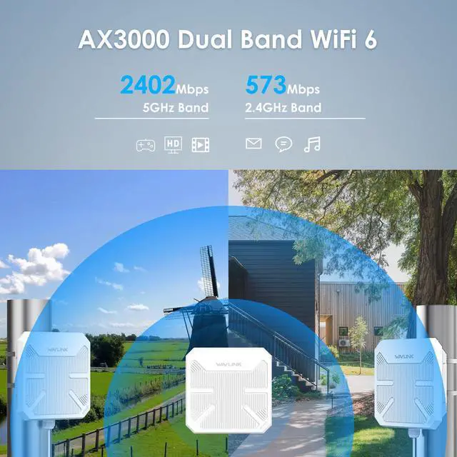 Alt view image 2 of 7 - Wavlink WiFi 6 AX3000 Dual-Band WiFi Range Extender WiFi Repeater Long Range Outdoor AP with PoE, 4x12dBi High-gain Antennas, IP67 Weatherproof Enclosure/Signal Booster/ Outdoor Access Point