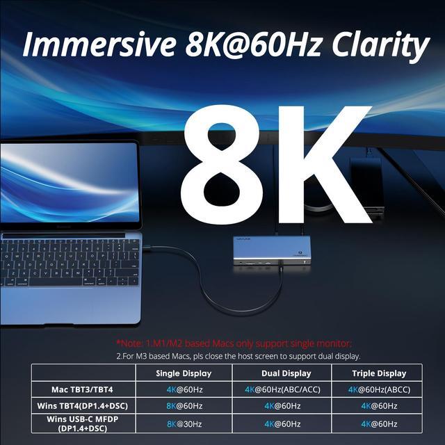Alt view image 4 of 7 - WAVLINK Thunderbolt 4 Docking Station, Single 8K, Triple 4K Display, 13 In 1 Laptop Dock for TBT 4/3 Mac & TBT 4 Windows PC, 40 Gbps with Max 96W Charging for Laptop with 2.5G RJ45