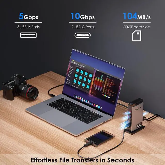 Alt view image 5 of 7 - WAVLINK Universal Docking Station, Triple 4K USB C USB 3.0 DisplayLink Laptop Dock for M1 M2 M3 Mac and Windows, with 3 HDMI, 2 DP, RJ45, Audio/Mic, SD/TF, 5 USB Ports, Does Not Charge Laptops