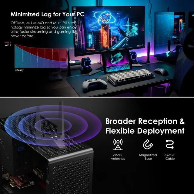 Alt view image 6 of 7 - WAVLINK WiFi 7 BE8800 PCIe WiFi Card 8774Mbps, Tri-Band 2.4G/5G/6GHz Bluetooth 5.4 Network Card Intel BE200 Wireless Adapter, 802.11be with MU-MIMO, WPA3, for Windows 10/11(64bit), Not Support AMD