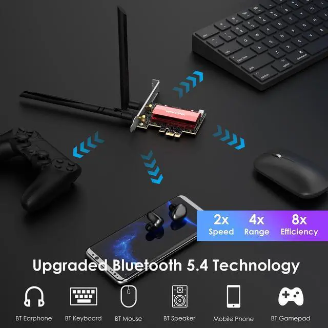 Alt view image 4 of 7 - WAVLINK WiFi 7 BE8800 PCIe Network Card 8774Mbps, Tri-Band Intel BE200 Wireless Adapter with Bluetooth 5.4, MU-MIMO, WPA3, Low-Profile Bracket, Heat Sink, for Gaming PC Desktop, Windows 11/10(64Bit)