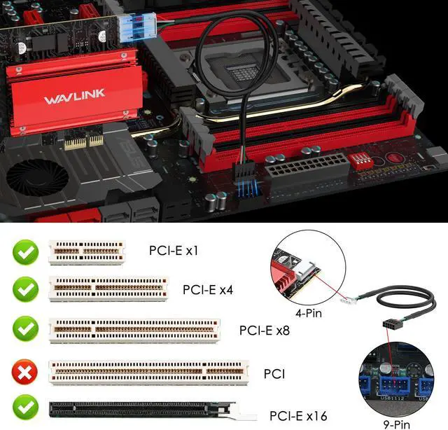Alt view image 7 of 7 - WAVLINK WiFi 7 BE8800 PCIe Network Card 8774Mbps, Tri-Band Intel BE200 Wireless Adapter with Bluetooth 5.4, MU-MIMO, WPA3, Low-Profile Bracket, Heat Sink, for Gaming PC Desktop, Windows 11/10(64Bit)