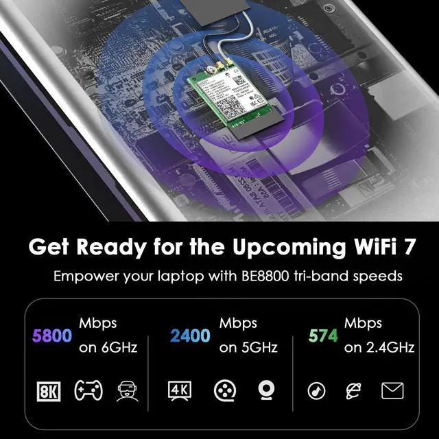 Alt view image 4 of 7 - WAVLINK WiFi 7 Wireless Card, 8774Mbps Tri-Band BE200 M.2 NGFF Network Module with Bluetooth 5.4, MU-MIMO, WPA3, Support Windows 10/11(64-bit) Laptop, Not Support AMD