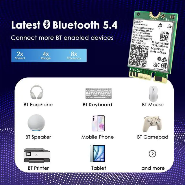 Alt view image 5 of 7 - WAVLINK WiFi 7 Wireless Card, 8774Mbps Tri-Band BE200 M.2 NGFF Network Module with Bluetooth 5.4, MU-MIMO, WPA3, Support Windows 10/11(64-bit) Laptop, Not Support AMD