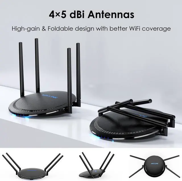 Alt view image 6 of 7 - WAVLINK AC1200 Dual Band 5 GHz + 2.4 GHz WiFi Router, Wireless Internet Router for Home and Gaming with WAN/LAN Gigabit Ethernet Ports, 4 x 5 dBi High-Gain Antennas, Supports Router / AP / WISP Mode