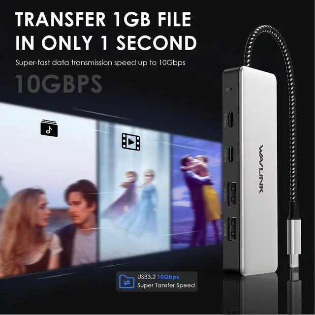 Alt view image 2 of 7 - WAVLINK USB C 10Gbps Hub, 4-Port SuperSpeed USB3.2 Gen2 Splitter, Aluminum USB C to 2 USB C 2 USB A Multiport Adapter for iMac/MacBook/Air/Pro/Chromebook and More Type C Devices