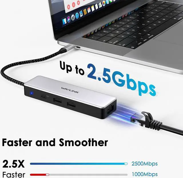 Alt view image 4 of 7 - Wavlink USB C to 2.5G Gbps Ethernet Adapter USB C Hub with 85W PD Charging, 1*10G USB-C, 2*10G USB-A, 1*2.5G Ethernet Port, for MacBook Pro, Acer Aspire, HP Laptops, iPad, iPhone 15/15 Pro