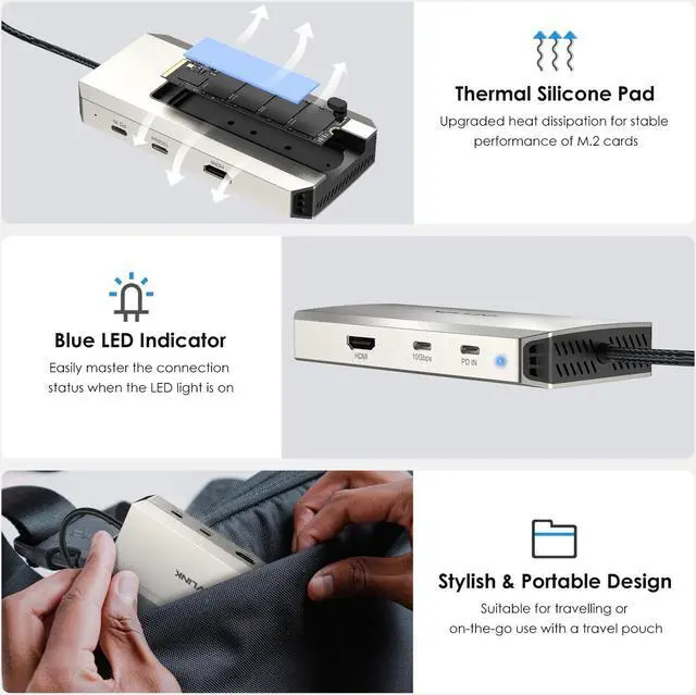 Alt view image 7 of 7 - WAVLINK Type C 10Gbps Hub USB C 4K Dock with M.2 PCIe/SATA SSD Enclosure, Multiport Adapter Supports 87W PD, 4K@60Hz HDMI, USB-C/USB-A 3.2 10Gbps, SD/TF, USB2.0 for Windows, Mac OS