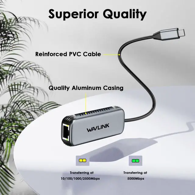 Alt view image 6 of 7 - WAVLINK USB C to Ethernet Adapter 5Gbps, Driver-free RJ45 Gigabit Ethernet Network Adapter for Laptops, Computers and More, Grey Aluminum Case for Windows 10/11, Mac OS 11 or Later, Linux and More