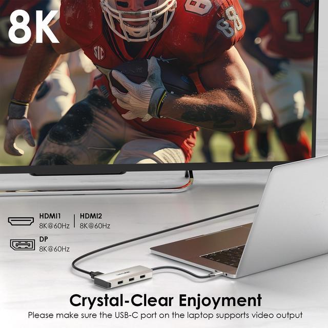 Alt view image 3 of 7 - WAVLINK USB C Laptop Docking Station Triple Display with 95W Power Delivery, Single 8K Triple 4K@60Hz with DP, 2HDMI, 480Mbps USB2.0-A for MacBook, Dell XPS, Lenovo Thinkpad, HP Laptops