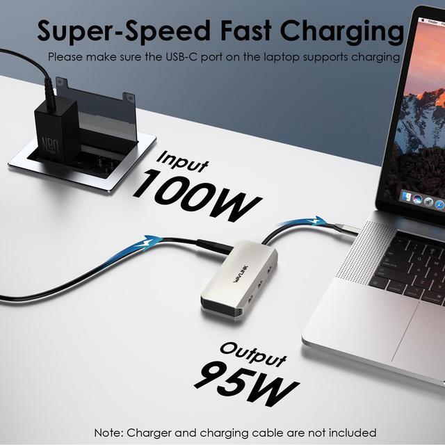Alt view image 6 of 7 - WAVLINK USB C Laptop Docking Station Triple Display with 95W Power Delivery, Single 8K Triple 4K@60Hz with DP, 2HDMI, 480Mbps USB2.0-A for MacBook, Dell XPS, Lenovo Thinkpad, HP Laptops