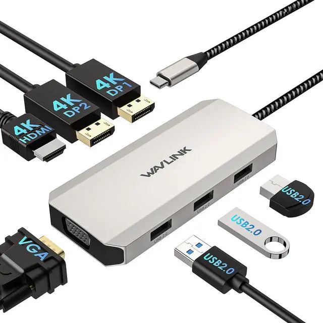 Main image of WAVLINK USB C Hub with Dual 4K DP, 4K HDM, VGA, 3 USB2.0, 4 Displays USB C Laptop Docking Station For MacBook/Dell/HP/Lenovo, Compatible with Mac/Windows/Chrome OS/Linux/Android